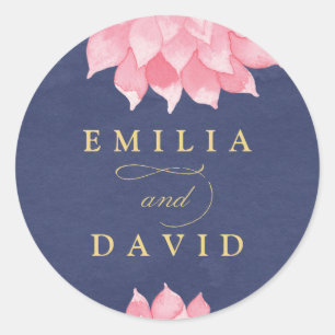 Navy Blush Bloemen Dahlia Bruiloft Ronde Sticker