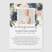 Navy Blush Bloemen Foto Begrafenisgebed Kaart (Voorkant)