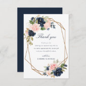 Navy Blush Bloemen Geometrische bruiloft Dank u ka Bedankkaart (Voorkant / Achterkant)