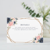 Navy & Blush Bloemen Geometrische Bruiloft Details RSVP Kaartje (Staand voorkant)