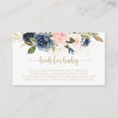 Navy Blush Bloemen Goud Baby shower Boekaanvraag Informatiekaartje (Voorkant)