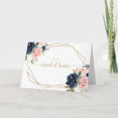 Navy Blush Bloemen Goud Geometrisch Bruidsfeest Bedankkaart (Voorkant)