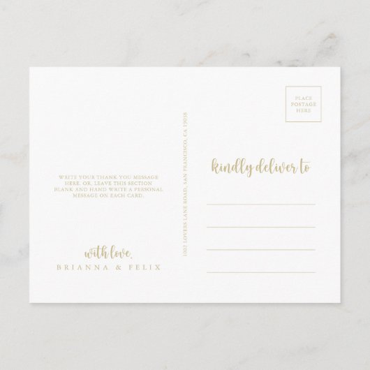 Navy Blush Bloemen Goud Geometrisch Dank u Briefkaart (Achterkant)