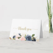 Navy Blush Bloemen Goud Gevouwen Bruiloft Bedankkaart (Voorkant)