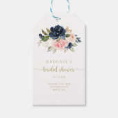 Navy Blush Bloemen Goud Vrijgezellenfeest Cadeaulabel (Voorkant)