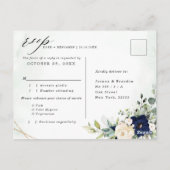 Navy Blush Bloemen Groen Geometrische Bruiloft RSV Briefkaart (Achterkant)