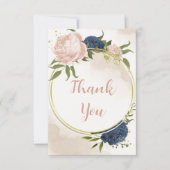 Navy Blush Bloemen Groene bladeren Bruiloft Bedankkaart (Voorkant)