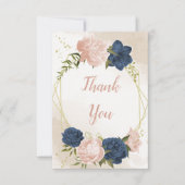 Navy Blush Bloemen Groene bladeren Bruiloft Bedankkaart (Voorkant)