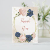 Navy Blush Bloemen Groene bladeren Bruiloft Bedankkaart (Staand voorkant)