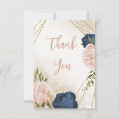 Navy Blush Bloemen Groene bladeren Bruiloft Bedankkaart (Voorkant)
