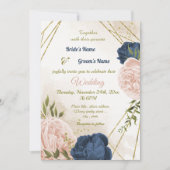 Navy Blush Bloemen Groene bladeren Bruiloft Kaart (Voorkant)