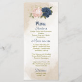 Navy Blush Bloemen Groene bladeren Bruiloft Menu (Voorkant)