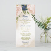 Navy Blush Bloemen Groene bladeren Bruiloft Menu (Staand voorkant)