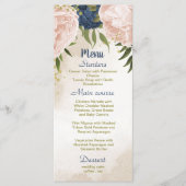 Navy Blush Bloemen Groene bladeren Bruiloft Menu (Voorkant)