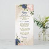 Navy Blush Bloemen Groene bladeren Bruiloft Menu (Staand voorkant)