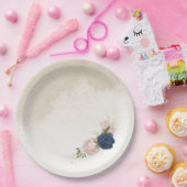 Navy Blush Bloemen Groene bladeren Bruiloft Papieren Bordje (Feest)