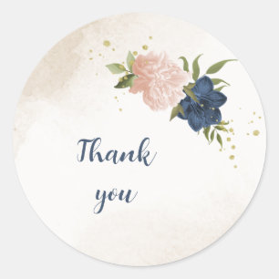 Navy Blush Bloemen Groene bladeren Bruiloft Ronde Sticker