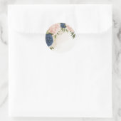 Navy Blush Bloemen Groene bladeren Bruiloft Ronde Sticker (Tas)