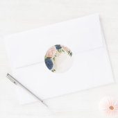 Navy Blush Bloemen Groene bladeren Bruiloft Ronde Sticker (Envelop)