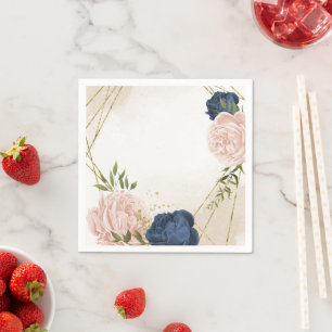 Navy Blush Bloemen Groene bladeren Bruiloft Servet