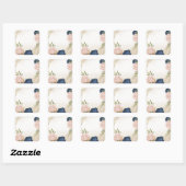 Navy Blush Bloemen Groene bladeren Bruiloft Vierkante Sticker (Vel)