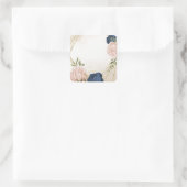 Navy Blush Bloemen Groene bladeren Bruiloft Vierkante Sticker (Tas)
