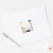 Navy Blush Bloemen Groene bladeren Bruiloft Vierkante Sticker (Envelop)
