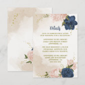 Navy Blush Bloemen Groene bladeren Informatiekaartje (Voorkant / Achterkant)