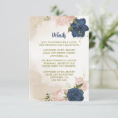 Navy Blush Bloemen Groene bladeren Informatiekaartje (Staand voorkant)