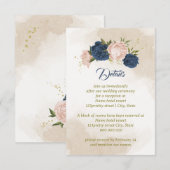 Navy Blush Bloemen Groene bladeren Informatiekaartje (Voorkant / Achterkant)