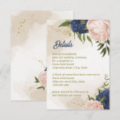 Navy Blush Bloemen Groene bladeren Informatiekaartje (Voorkant / Achterkant)