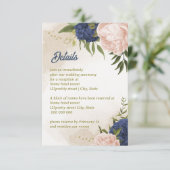 Navy Blush Bloemen Groene bladeren Informatiekaartje (Staand voorkant)