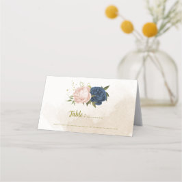 Navy Blush Bloemen Groene bladeren Plaatskaartje