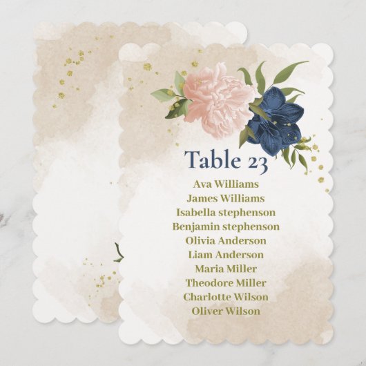 Navy Blush Bloemen Groene bladeren Zitkaart Kaart (Voorkant / Achterkant)