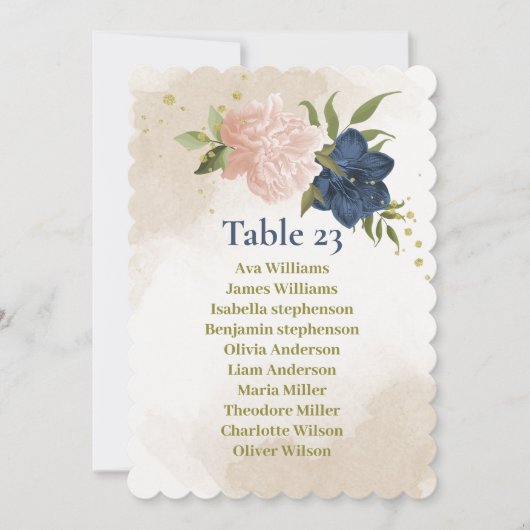 Navy Blush Bloemen Groene bladeren Zitkaart Kaart (Voorkant)