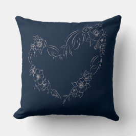 Navy+blush Bloemen Hart Kussen