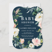 Navy Blush Bloemen Krans Baby shower Uitnodiging (Voorkant)