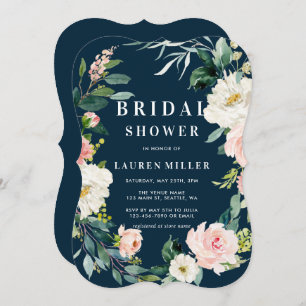 Navy Blush Bloemen Krans Bridal Douche Uitnodiging