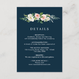 Navy Blush Bloemen Krans Bruiloft Details Informatiekaartje