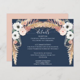 Navy Blush Bloemen Pampas Grass Wedding Details Kaart