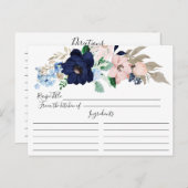 Navy & Blush Bloemen Recept Kaart (Voorkant / Achterkant)