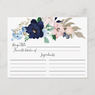 Navy & Blush Bloemen Recept Kaart