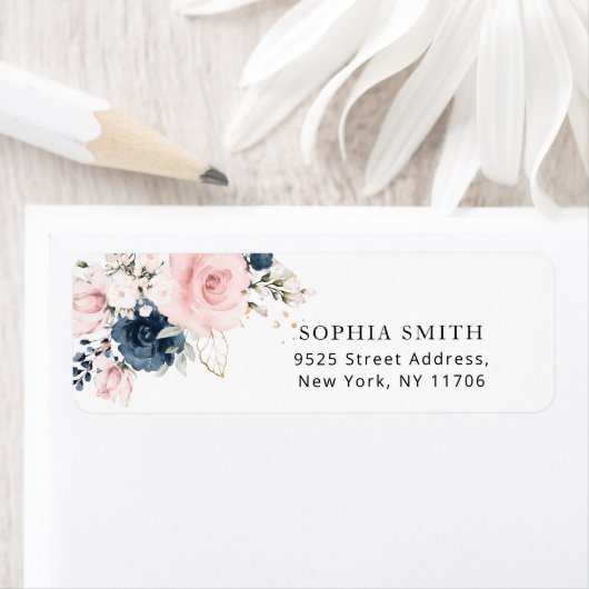 Navy blush bloemen retouradres etiket (Insitu)