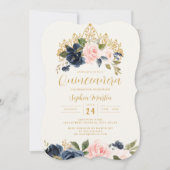 Navy Blush Bloemen Tiara Quinceanera Kaart (Voorkant)