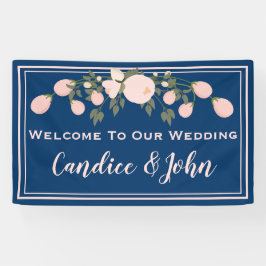 Navy Blush Bloemen Trouwbanner Spandoek