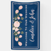 Navy Blush Bloemen Trouwbanner Spandoek (Verticaal)
