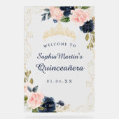 Navy Blush Bloemen Wervel Quinceanera Acryl Teken Acryl Bord (Voorkant)