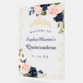 Navy Blush Bloemen Wervel Quinceanera Acryl Teken Acryl Bord (Hoek)