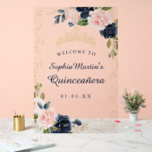 Navy Blush Bloemen Wervel Quinceanera Acryl Teken Acryl Bord (Huwelijk)