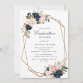 Navy & blush bloemengeometrisch afstuderen diner kaart (Voorkant)